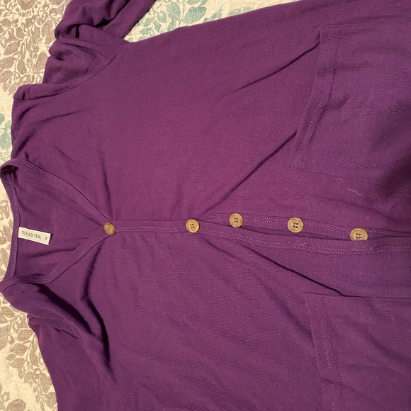 Tickled Teal Lea Button Cardigan Purple - Picture 3 of 5
